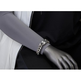 COOLSTEELANDBEYOND Mens Stainless Steel Curb Chain Bracelet High Polished Silver Color, Box Clasp with Laser Pattern