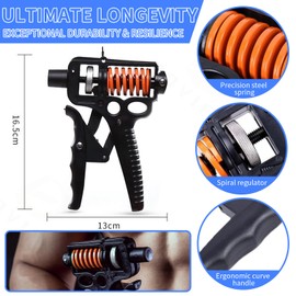 JIRONN Hand Grip Strengthener, Trainer, Grip Strengthener Workout Set, Non-Slip Forearm Workout Trainer, Adjustable Grip Exercises, Hand Strengthening Device, Black, Nylon, Metal