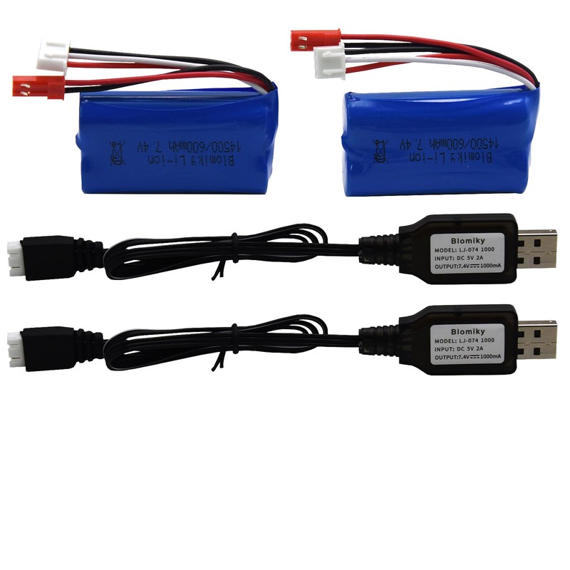 Blomiky 7.4V 2S 600mAh Li-ion Rechargeable Battery with JST Plug