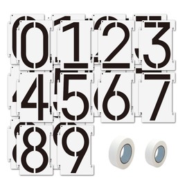 Number Stencils 4 inch Curb, 20PCS 0-9 Address Curb Stencil Kit Reusable Plastic Numbers Interlocking Stencils with 2 Rolls Masking Tape for Painting Address in Wall Wood Road Mailbox