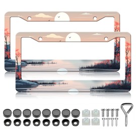 HCSS Sunset Lake License Plate Frames - 2 Pack Scenery Aluminum Metal License Plate Holder Covers Car Accessory,Rust-Proof Waterproof Car Decorative Tag Frames for Standard US 12x6 Inch