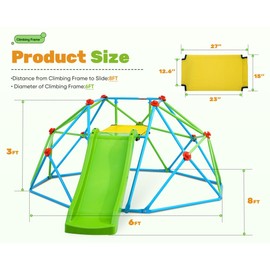 Zupapa Climbing Dome with Slide Max Load 440Lbs, 8FT Jungle Gym Monkey Bar for Backyard, 2 in 1 Outdoor Climbing Frame Toys for Toddlers Playground Set, Geometric Dome Climber for Kids Age 3-8