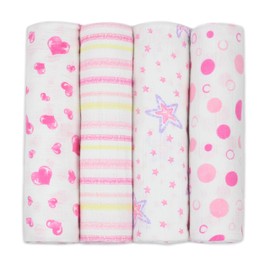 j & Alex's"Little Lady" 100% Cotton Muslin Baby Swaddle Blankets, 4 Count, 47 x 47 inch