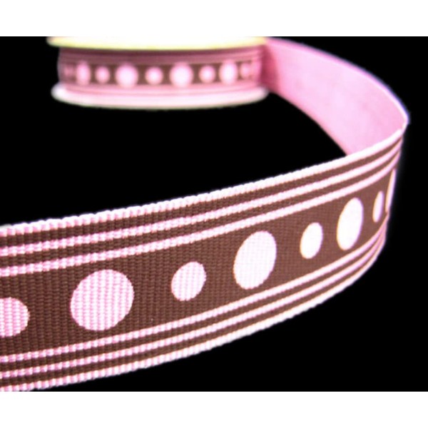 1 Pcs 7/8"W Spool Polka Dot Stripes Grosgrain Ribbon Pink