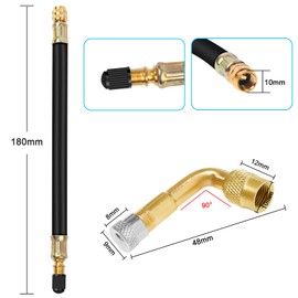 Yeepeo 3 × Valve Extension Car Valve, Tyre Valve Extension Adapter with Caps, 90 Degree Angle Valve 180 mm Flexible Rubber Valve Extension Copper Valve Adapter Set for Car Motorcycle Bicycle
