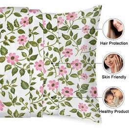 Satin Pillowcase Pink Flowers Satin Pillow case for Hair and Skin 20 x 26 Inches Smooth PillowCovers Pillow Cover with Envelope Closure