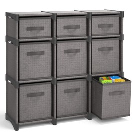 9 Cube Storage Organizer - Gray Cube Organizer Shelf, DIY Storage Cubes Organizer Shelves with Fabric Storage Cubes, Sturdy Cubbies Storage Shelves, Cube Storage Shelf for Bedroom, Playroom and More