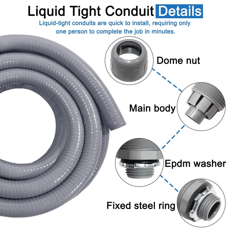 Liquid-Tight Conduit and Connector Kit 1/2 Inch 25 Ft,Flexible Non