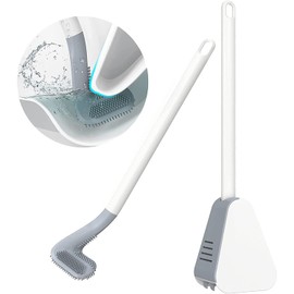 Toilet Brush and Holder Set Silicone Golf Cleaning Brush with Long Handle, Self Opening and Closing Cleaner Brush Base 360° Deep Cleaning, Wall Mounted for Bathroom