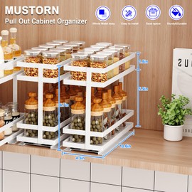 Mustorn 2 Pack Pull Out Spice Rack Organizer for Cabinet, 2 Tier Metal Slide Out Seasoning Organizer and Storage Heavy Duty Vertical Spice Rack Shelf Pullout for Kitchen Cabinets No Drilling (White)