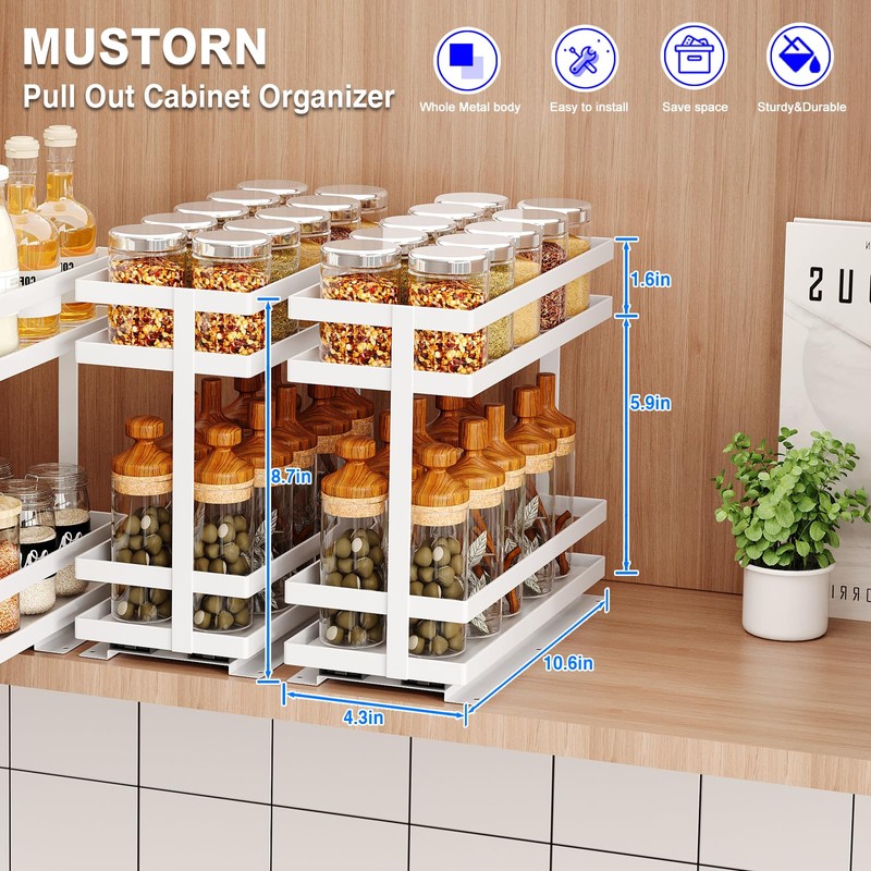 Mustorn 2 Pack Pull Out Spice Rack Organizer for Cabinet,