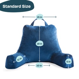 LINENSPA Reading Pillow with Shredded Memory Foam- Back Pillow for Sitting in Bed, Reading, Gaming, Watching TV – Bed Chair Pillow with Arms, Dorm Room Essentials, Navy