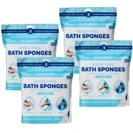 Scrubzz Disposable No Rinse Bathing Wipes - All-in-1 Single Use Shower Wipes, Simply Dampen, Lather, and Dry Without Shampoo or Rinsing (Unscented, 4-Pack)