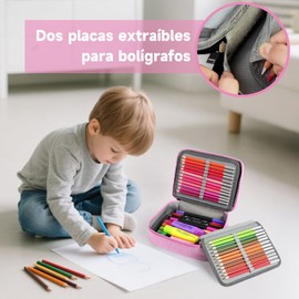 UOUOU Estuche para Lápices de Gran Capacidad, 72 Ranuras Lapiceras Organizadoras, Estuche para Lápices de Multifuncional, con 2 Fundas Extraíbles, para oficina (Rosa)