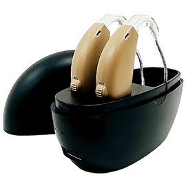 国内正規品 らくらく 集音器 高齢者 耳穴式 おすすめ 高品質 簡単操作 軽量 充電式 左右両用耳 掛けタイプ かんたん ワイヤレス 小型 両耳用 充電収納ケース 付き ノイズキャンセリング お年寄りテレビ 会話 (両耳 0100BG-BE)