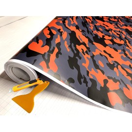 Yellow-Orange Black Gray Camouflage Matte Premium Vinyl Car Wrap Decal Film Sheet Air Channel Release Technology + Free Tool Kit (2ft and up) (12" x 60" / 1FT x 5FT)