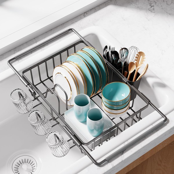 Sakugi Dish Drying Rack in Sink - Expandable Stainless Steel