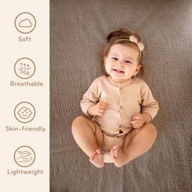 SOULFUL Muslin Crib Sheets for Boys Girls, 2 Pack Soft and Breathable Organic Cotton Fitted Crib Sheets for Standard Crib Mattress (28"x 52", White & Brown)