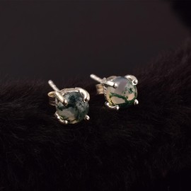 Natural Moss Agate Earring, Healing Crystals, Birthday, Gift for Her, Gemstone Jewelry AAA+ Quality 925 Sterling Silver, Studs, Christmas Gift, Gift for Women, Girl Mother (moss agate round)