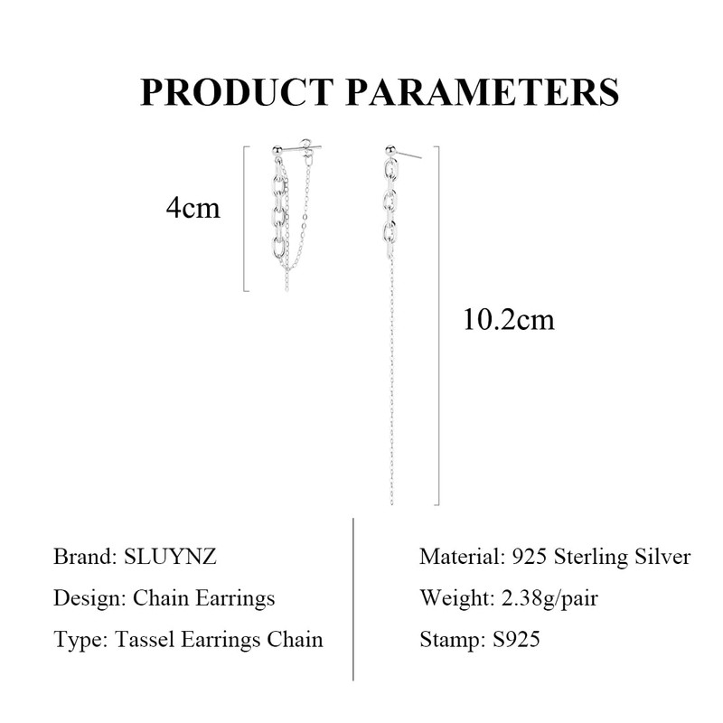SLUYNZ 925 Sterling Silver Chain Dangle Earrings for Women Asymmetric