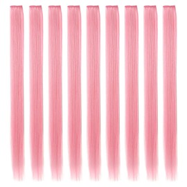 FAIRY COLOR 14Pcs Colored Hair Extensions, Multi-colors Party Highlights Clip in Synthetic Hair Extensions 21 inch for Women (Smoky Pink Set)