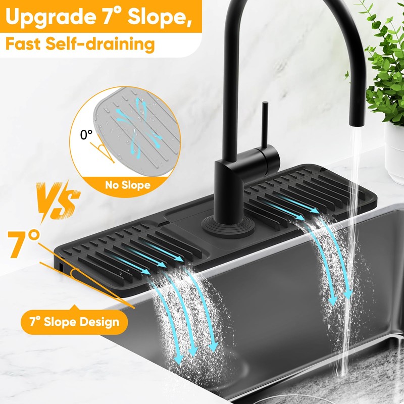 17.7'' Folding Faucet Mat for Kitchen Sink Splash Guard[7° Slope