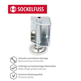 Gedotec Adjustable furniture feet made of solid steel, 1 piece base foot, left, feet for furniture in silver, corner foot for 90°, base height adjustable, diameter: 32.5 mm, upholstered furniture,