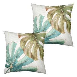 Kwlegh Summer Tropical Pillow Covers 18x18 Set of 2 Brown Teal Turquoise Monstera Palm Leaf Throw Pillow Covers Pillow Case Double Sided Printing Cushion Case for Bedroom Patio Sofa