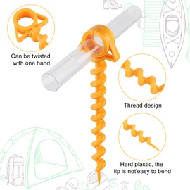 EFUTURETIME 8 x Tent Pegs Camping Stable Screw Pegs Sand Pegs Beach Plastic 29 cm Beach Sand Anchor Tent Ground Anchor Trampoline Ground Anchor with 8 Transparent Plastic Tubes, Yellow