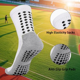 LPMOERA Youth Grip Socks Soccer Athletic Sport Socks For Kids Boys Girls 3 Pairs 6-12 Years