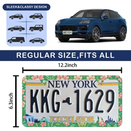 Elegant Faux Floral License Plate Frame - Unobstructed Narrow-Edge 2 Packs Universal Stainless Steel Car License Plate Frames Holder Solid Holder with 4 Holes Rustproof for Men Women
