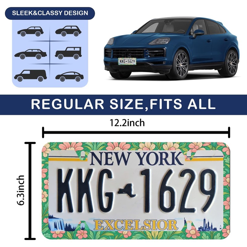 Elegant Faux Floral License Plate Frame - Unobstructed Narrow-Edge 2