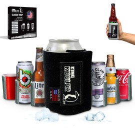 KingKooler Universal Can Cooler Insulated - Adjustable and Slim Can Cooler Insulated - Beer Bottle Holder - Made in USA - Packable for Easy Storage Travel - Washable - SHORT - Raven Black
