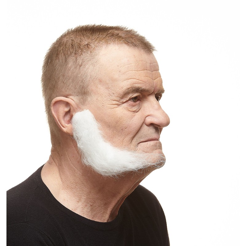 Mustaches Realistic, L Shaped Fake Mutton Chops Sideburns, White