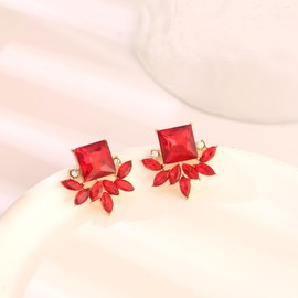 ATIMIGO Vintage Red Rhinestone Crystal Drop Earrings Gold Art Deco Cluster Hypoallergenic Earrings for Women Pageant Prom Formal