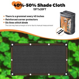Shade Cloth 40%-50% Sunblock Net for Garden Patio,Shade Sails for Plants Greenhouse Outdoor Pergola Lawn Sun Shade Cloths for Kennel Chicken Coop Easier to Hang Shade Net Cover 13x20FT