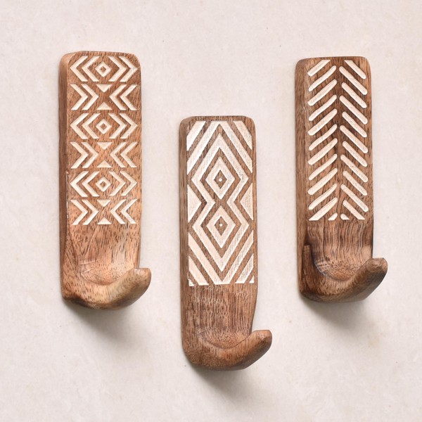 Indian Shelf Boho Decorative Wood Adhesive Wall Hooks for Coats