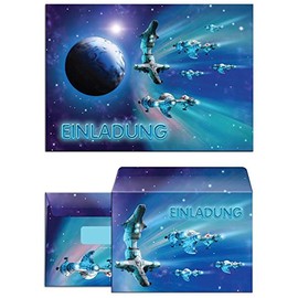 JuNa-Experten 10 Invitation Cards for Children's Birthday Party with 10 Envelopes / Space Shuttle / Birthday Invitations (10 Cards + 10 Envelopes)