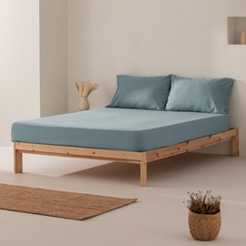 Fitted Bed Sheet 120 x 200 x 30 cm, 100% Cotton, Breathable, Adjustable, Blue