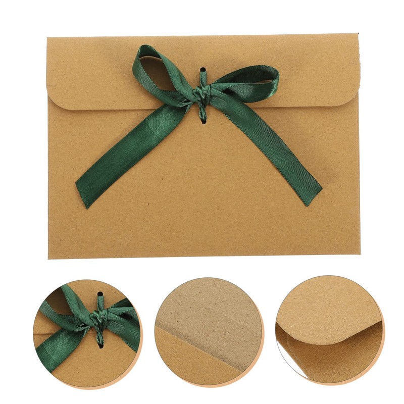 STOBOK Envelope with Ribbon 50pcs European Envelope Green Ribbon Kraft