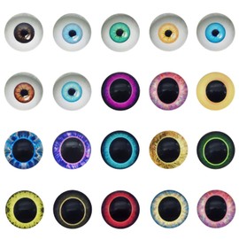 Julie Wang 20 pcs Glass Dragon Eyes Mixed Colors Eyeballs Cabochons Flat Back Glue On Time Gemstones for Doll Making Handmade Jewellery Accessories 30mm