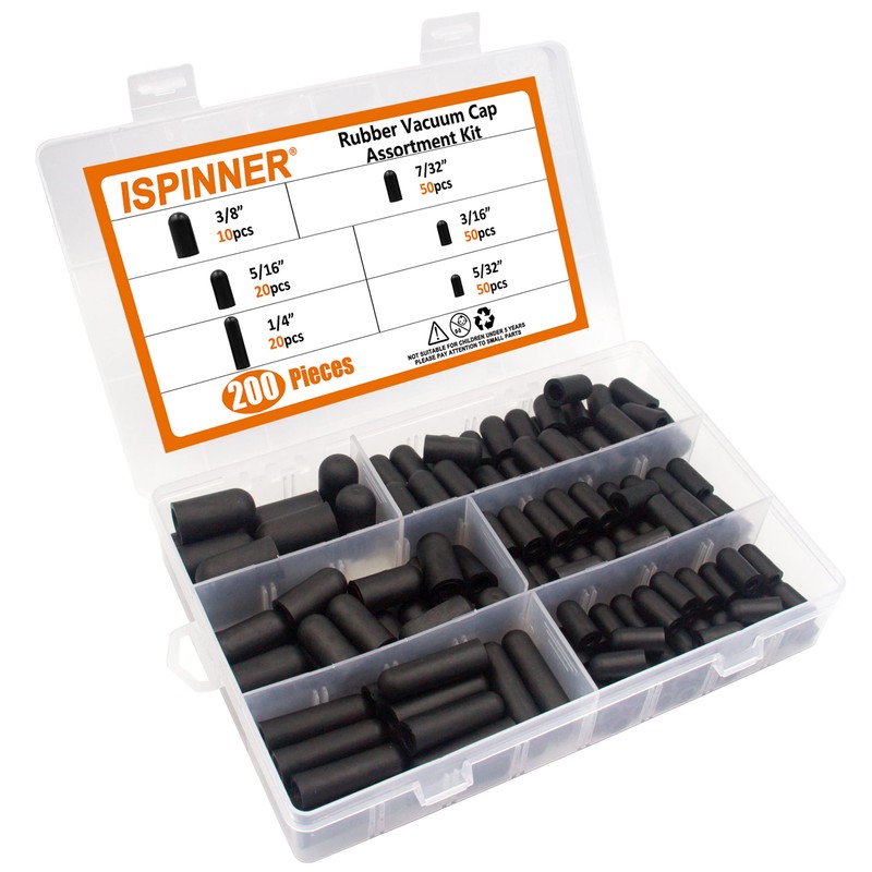 ISPINNER 200pcs Rubber Vacuum Caps Assortment Kit, Hose End Caps