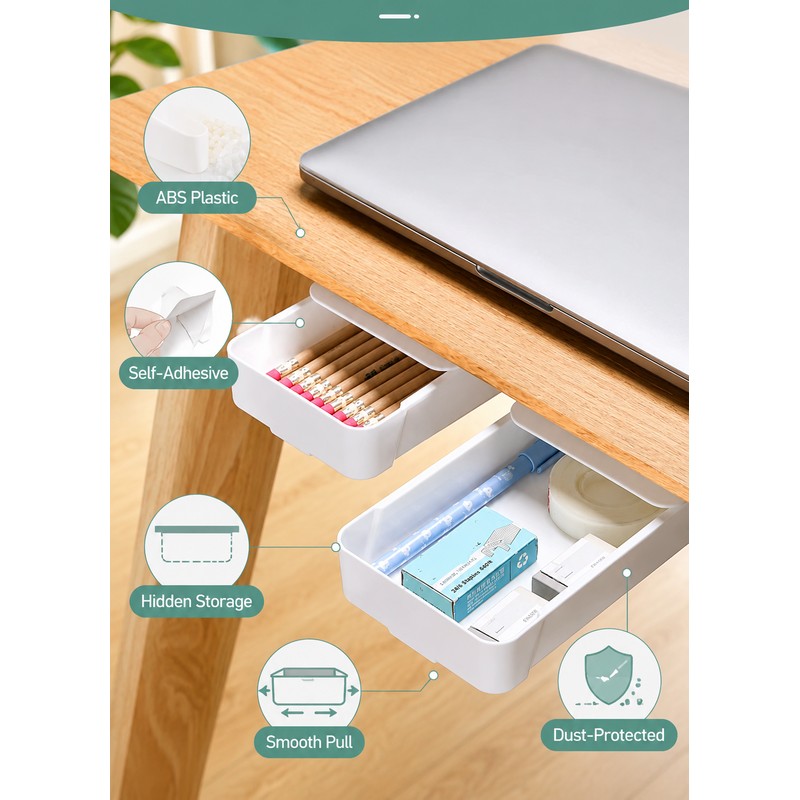 Under Desk Drawer Organizer for Office & Study - Self-Adhesive