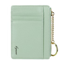 Cynure Women's Card Holder Coin Changes Purse Keyring with ID Window, Green-id, Minimalist