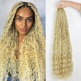 8 Packs Goddess Box Braids Crochet Hair 24 Inch Boho Crochet Hair Pre-Looped Bohomian Crochet Braids Hair Synthetic Braiding Hair for Black Women (24inch, 613#)