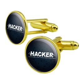 GRAPHICS & MORE Hacker Binary Code Geek Nerd Round Cufflink Set Gold Color