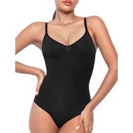 NEWVISISTER Shapewear Bodysuit for Women Tummy Control Seamless Sculpting Body Shaper Sleeveless Tops, Black, S/M