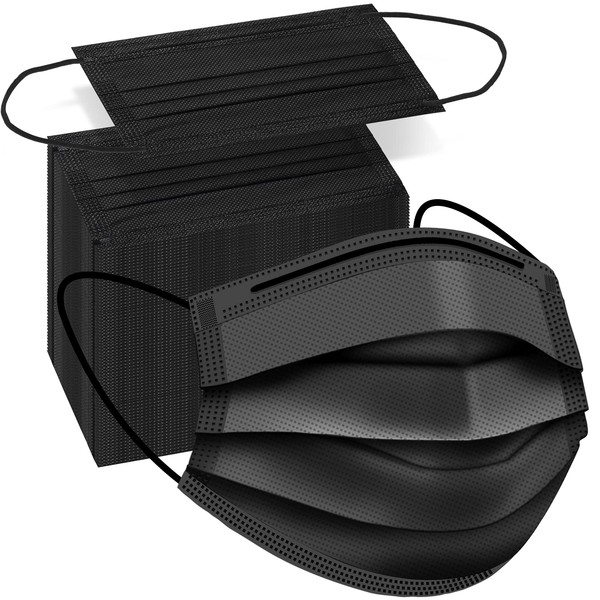 Black Disposable Face Masks, 100 Pack Black Face Masks 3 Ply Filter