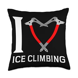 Ice climbing ice axe ice tool ice climber outfit I Love Climber ice Axe Climbing Throw Pillow, 18x18, Multicolor