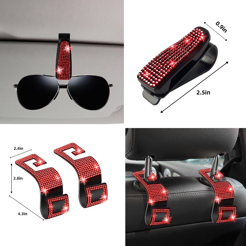 NBTEPEM 30 Pcs Red Bling Car Accessories Set for Women,